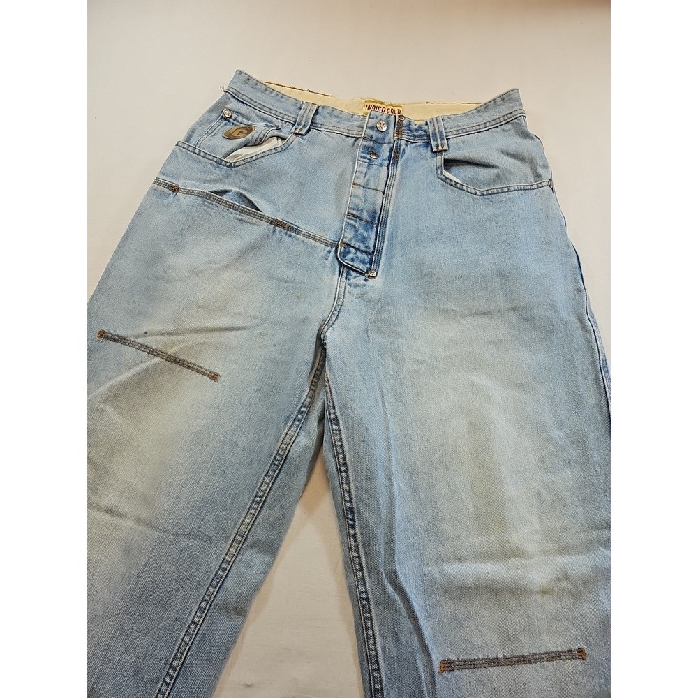 Indigo GOLD Womens Jeans 34x32 Distressed "SPOTS" Heel Drag Baggy